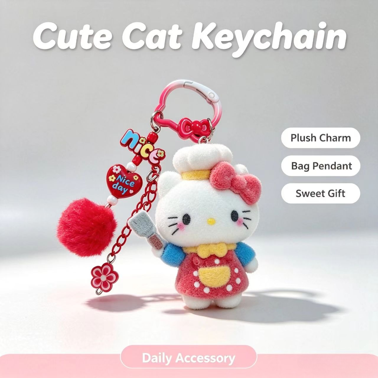 Women'S Key Accessories - Porte-clés chat floqué tendance, figurine de