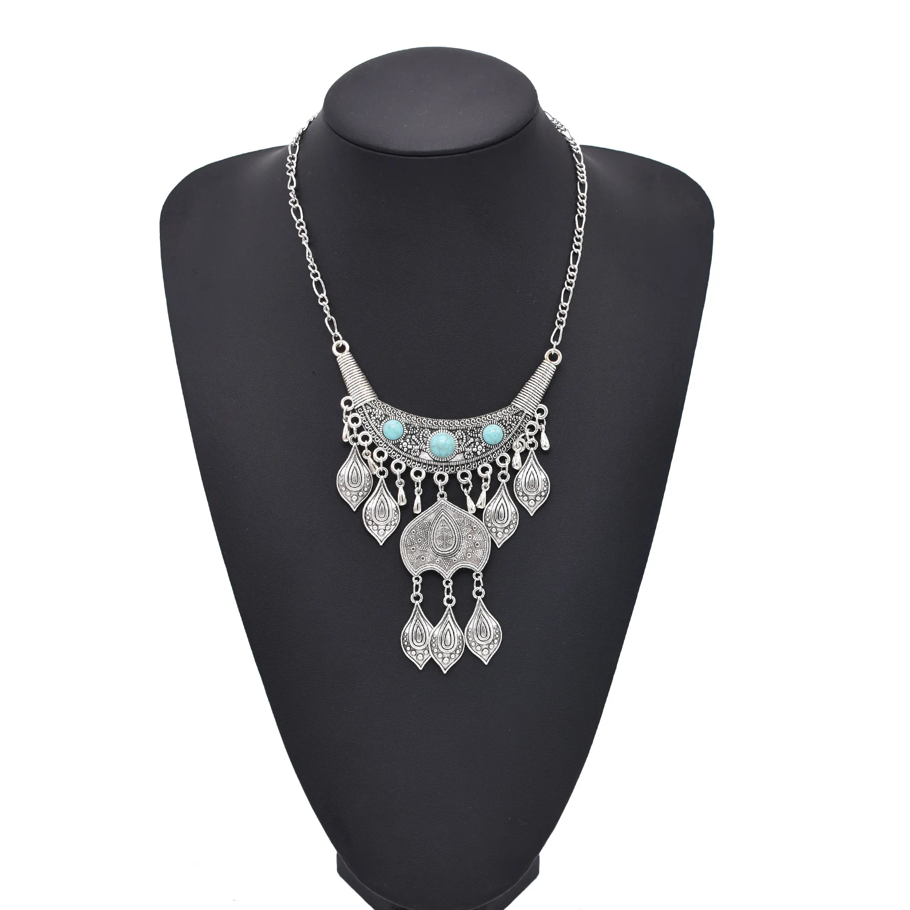 Women Accessories Nepal - Collier Vintage argenté bohème ethnique feuille