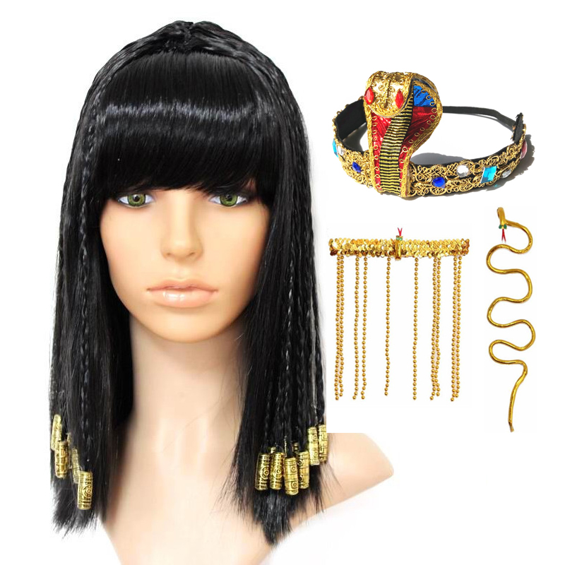 Women Accessories In Egypt - Perruque Cléopâtre pour femme, cheveux noirs,